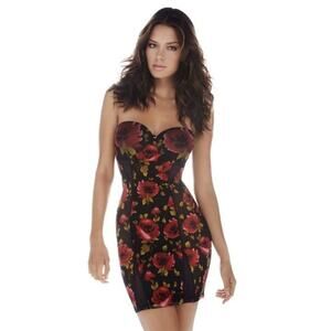 Iridesscent Black Rose Slip Dress Lingerie Push-Up Bra Detail Size XL (Fits S/M)